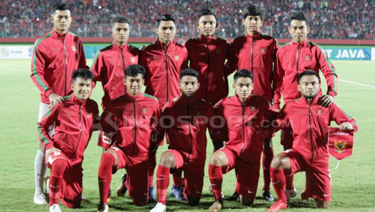 Skuat Timnas Indonesia U-19 dalam menghadapi Singapura U-19 di laga Piala AFF U-18, Selasa (03/07/18).