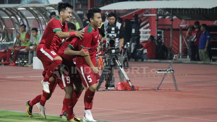 Aksi selebrasi pemain timnas Indonesia U-19.