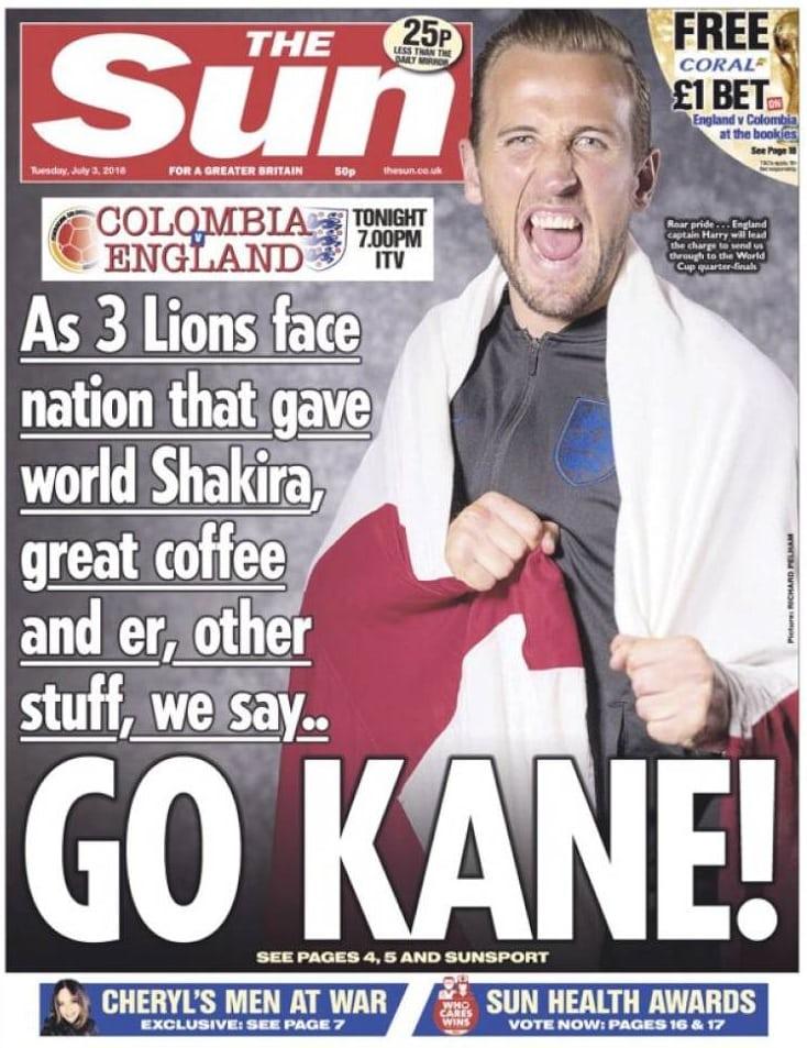 Harry Kane di halaman depan surat kabar The Sun Copyright: The Guardian