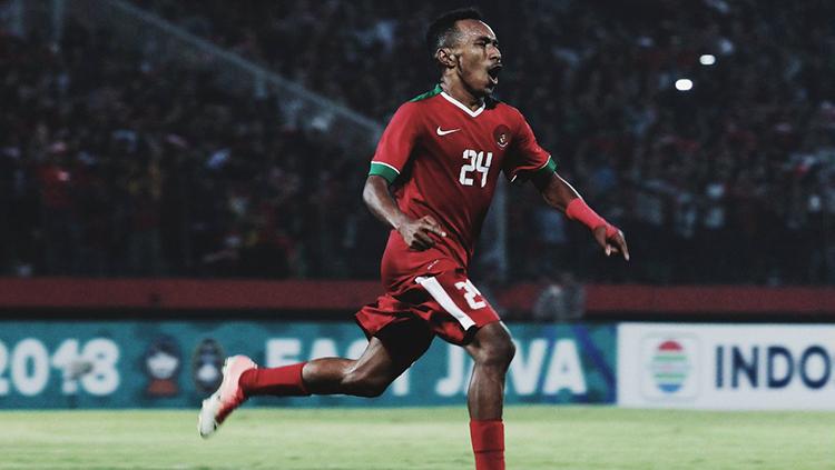 Todd Rivaldo Ferre usai mencetak gol saat Indonesia U-19 vs Singapura U-19 di Piala AFF U-18 2018. Copyright: pssi.org