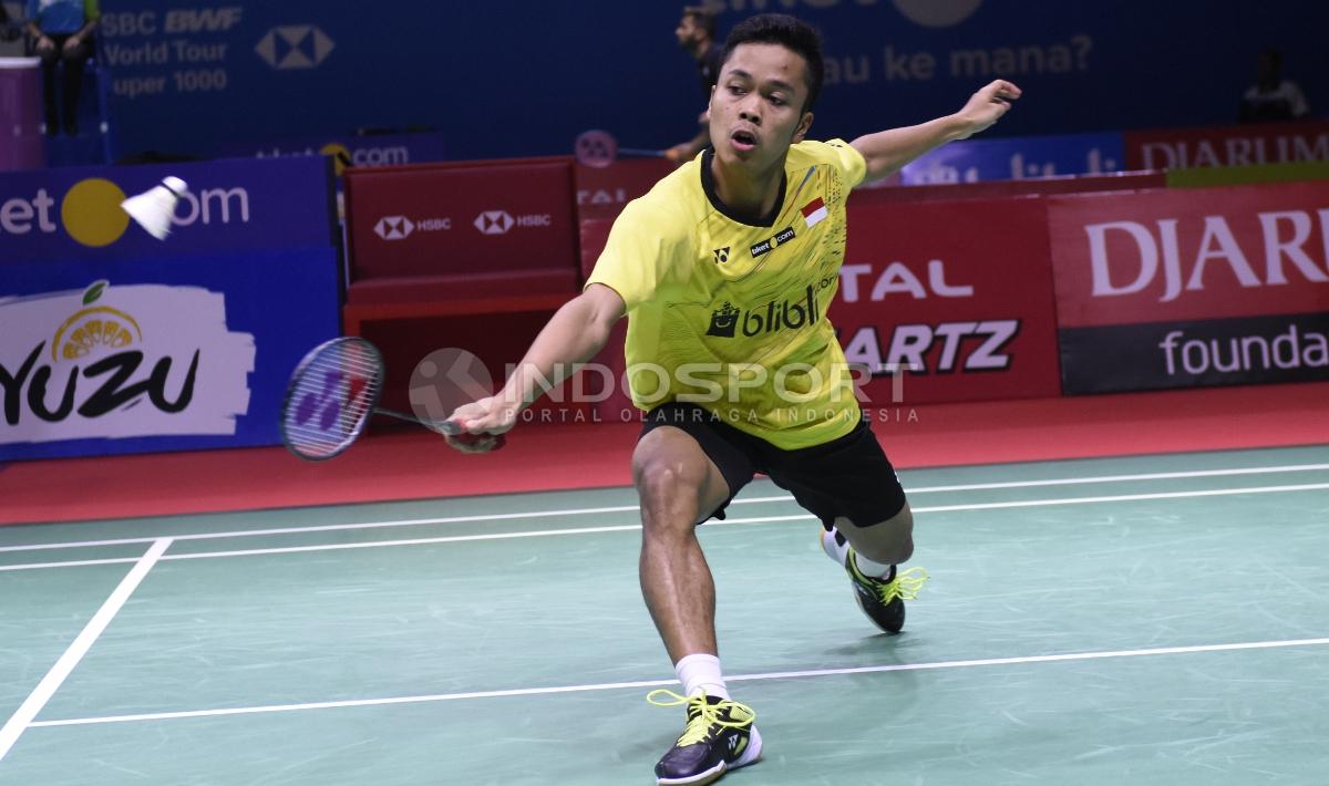 Anthony Ginting ketika bertanding melawan Kento Momota di Indonesia Open 2018, Kamis (05/07/18). Herry Ibrahim/INDOSPORT