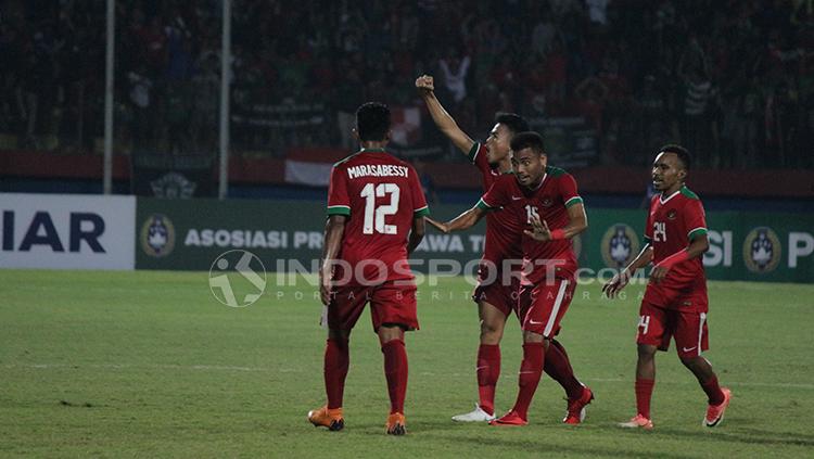 Selebrasi Sadil Ramdani saat lawan Filipina U-19, Kamis (05/07/18). - INDOSPORT