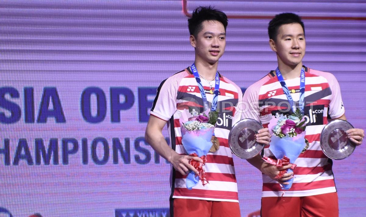 Marcus Fernaldi Gideon/Kevin Sanjaya Sukamuljo menjadi juara Indonesia Open 2018.