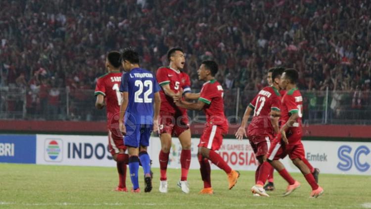 Aksi selebrasi pemain Timnas Indonesia usai Rifad Marasabessy mencetak gol.