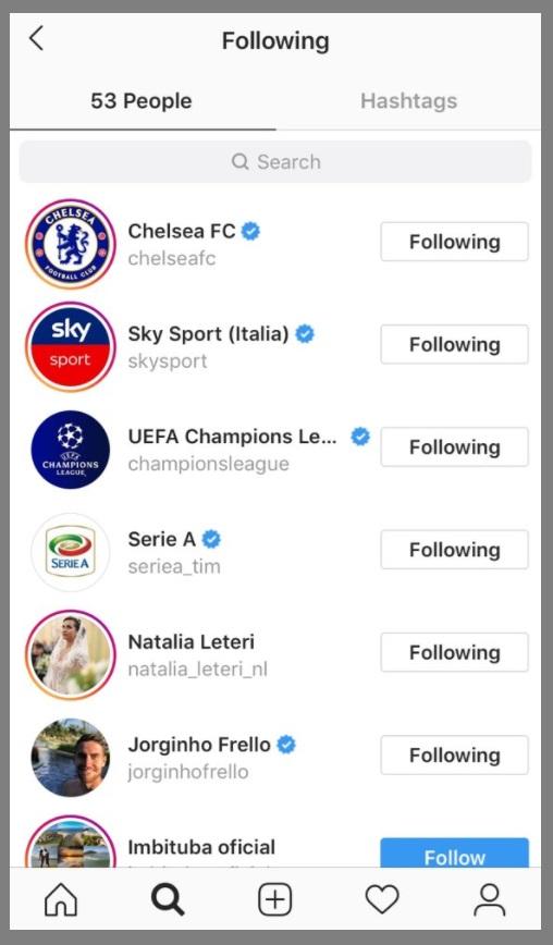 Daftar akun yang diikuti ibu Jorginho di Instagram Copyright: Metro UK