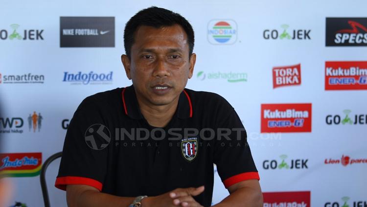 Pelatih Bali United, Widodo Cahyono Putro dalam jumpa pers. Copyright: Wira Wahyu Utama/INDOSPORT