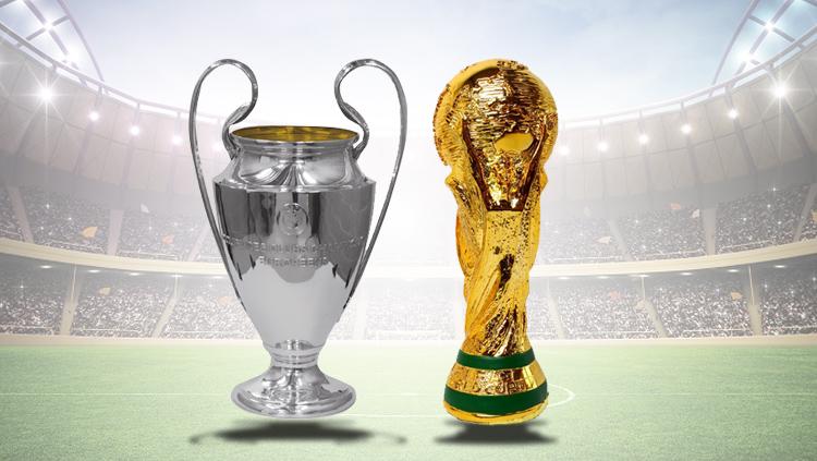 Trofi Liga Champions dan Piala Dunia. - INDOSPORT