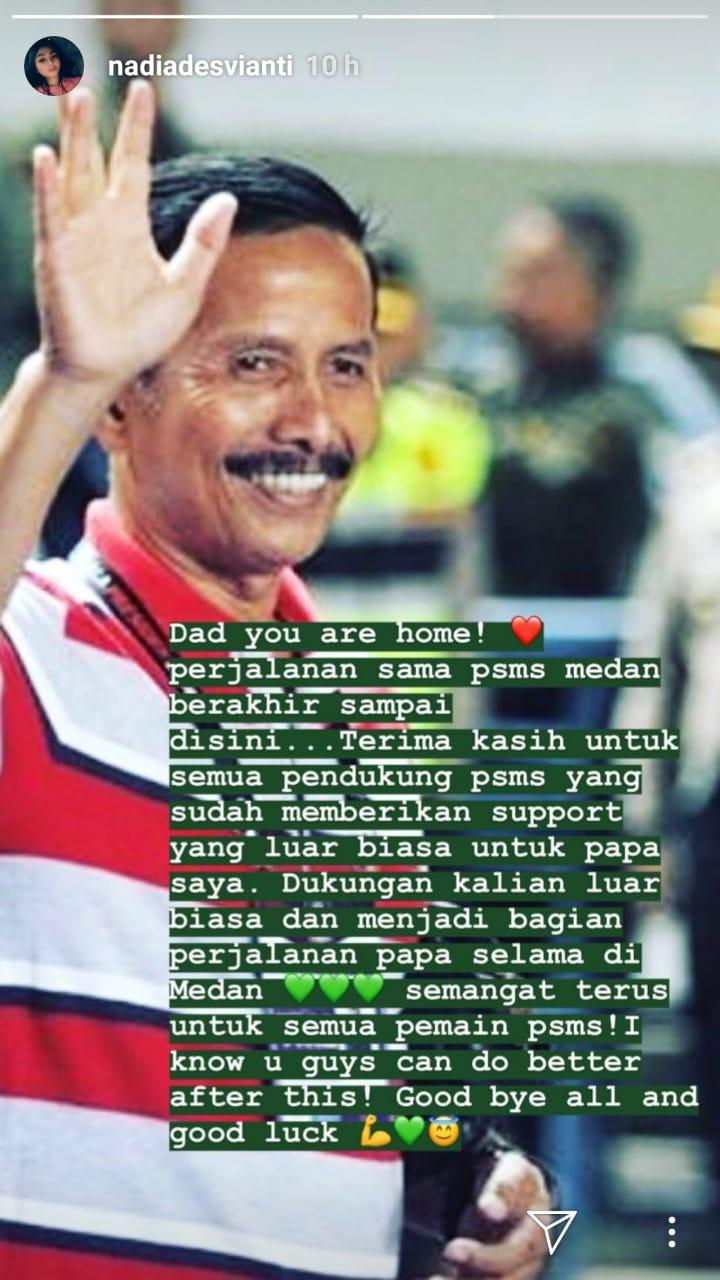 Ungkapan berkelas Nadia Desvianti saat ayahnya dipecat. Copyright: instagram.com/nadiadesvianti/