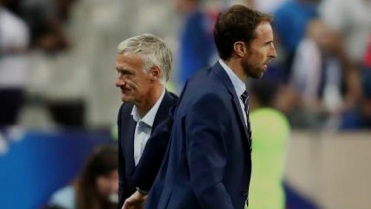 Dua pelatih yang disebtu-sebut terbaik di Piala Dunia 2018, Didier Deschamps dan Gareth Southgate. - INDOSPORT