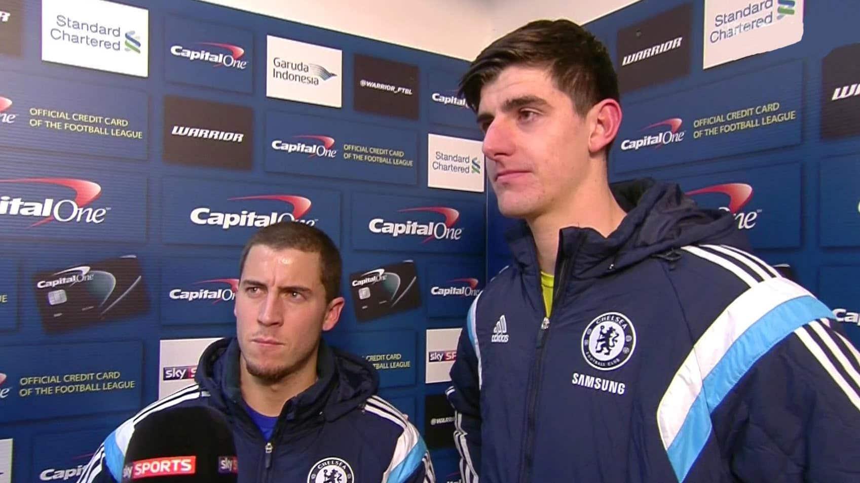 Eden Hazard dan Thibaut Courtois saat masih bersama-sama di Chelsea.