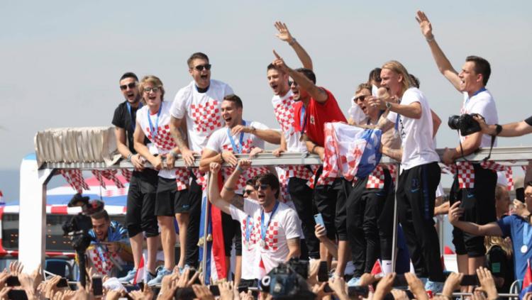 Kroasia melakukan selebrasi setelah berhasil mencatatkan sejarah di Piala Dunia 2018.