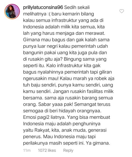 Kekecewaan Prilly Latuconsina terhadap kerusakan stadion yang akan dijadikan tempat Asian Games 2018. Copyright: Instagram