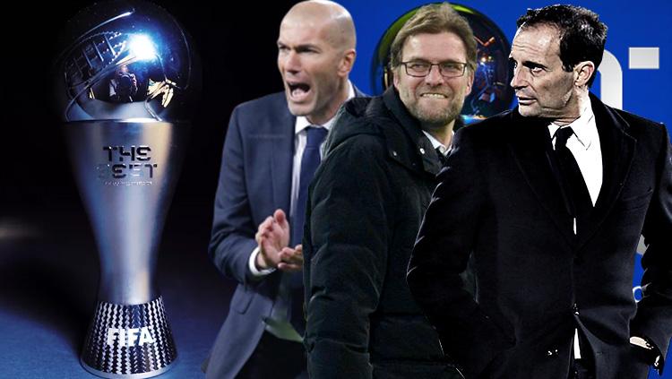 Massimiliano Allegri, Jurgen Klopp dan Zinedine Zidane masuk dalam nominasi pelatih terbaik FIFA 2018.