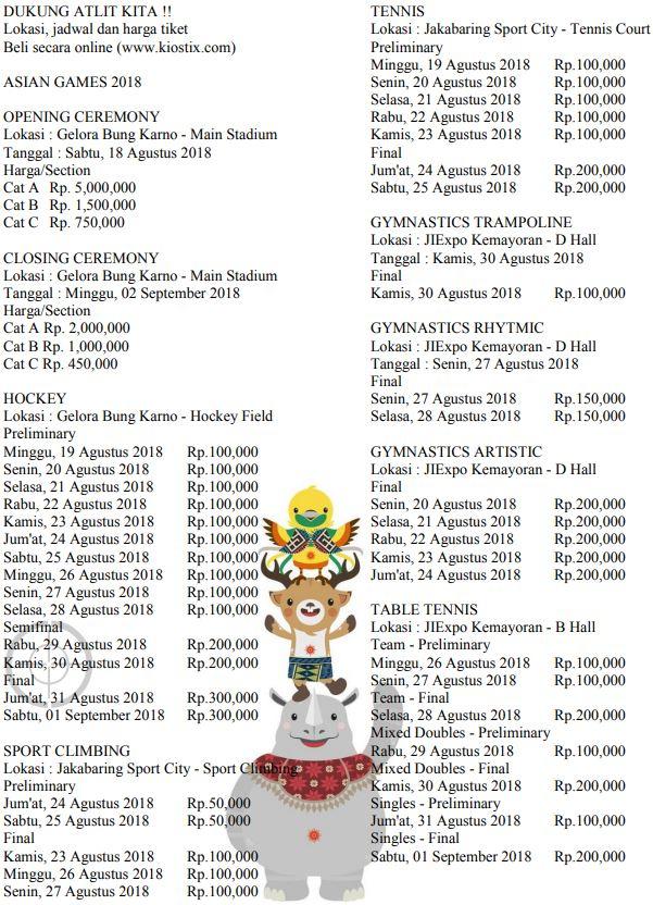 Jadwal & Harga Tiket Asian Games 2018 Copyright: INASGOC