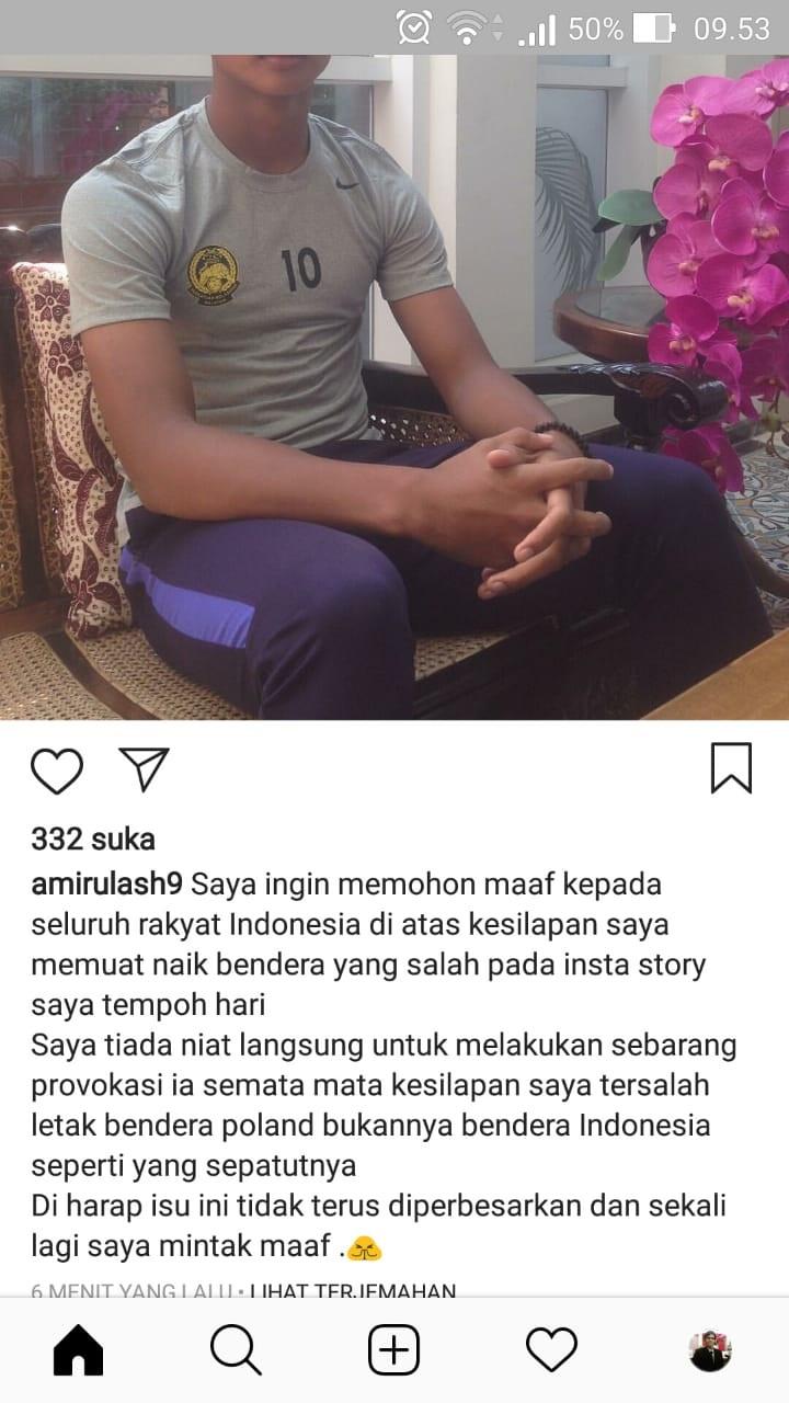 Cuitan Amirul Amirul Ashafiq minta maaf atas kelakuannya. Copyright: Instagram