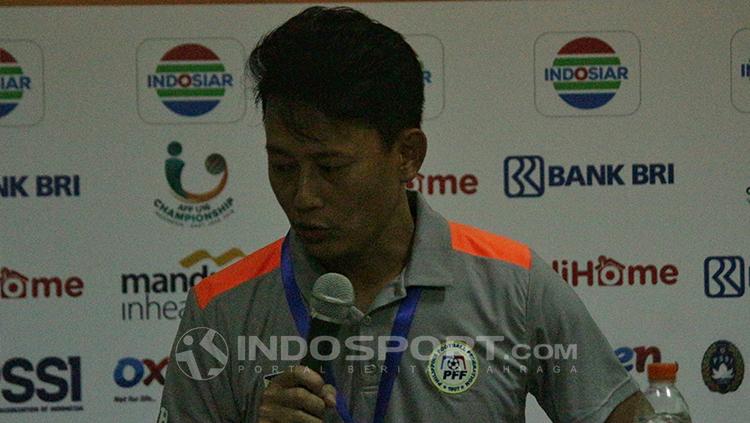 Pelatih Timnas Filipina U-16. Reiji Hirata saat press conference.