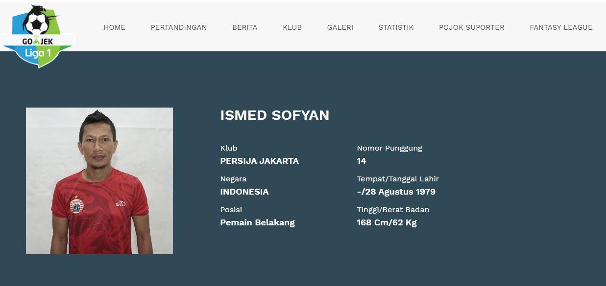 Profil Ismed Sofyan di laman Liga 1. Copyright: Liga Indonesia