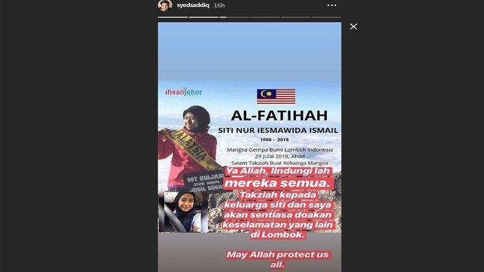 Postingan Syed Saddiq untuk pendaki gunung asal Malaysia. Copyright: Instagram