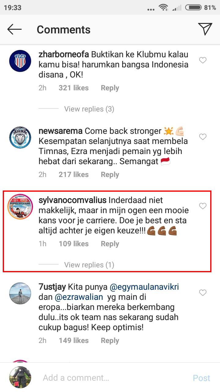 Sylvano Comvalius ikut mengomentari surat terbuka Ezra Walian. Copyright: Instagram@Ezrawalian