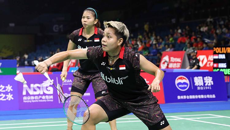 Greysia Polii/Apriani Rahayu saat tampil di ajang World Championships 2018. Copyright: Badminton Indonesia