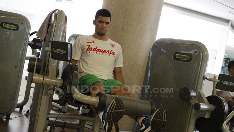 Kevin Yonas Sitorus dalam sesi latihan Timnas Basket jelang Asian Games 2018.