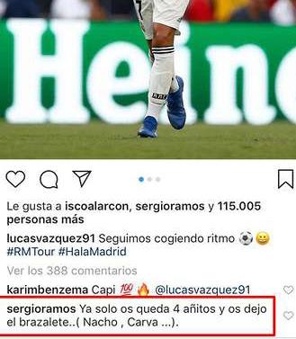 Komentar Sergio Ramos di Instagram Lucas Vazquez. Copyright: Instagram Lucaz Vazquez.