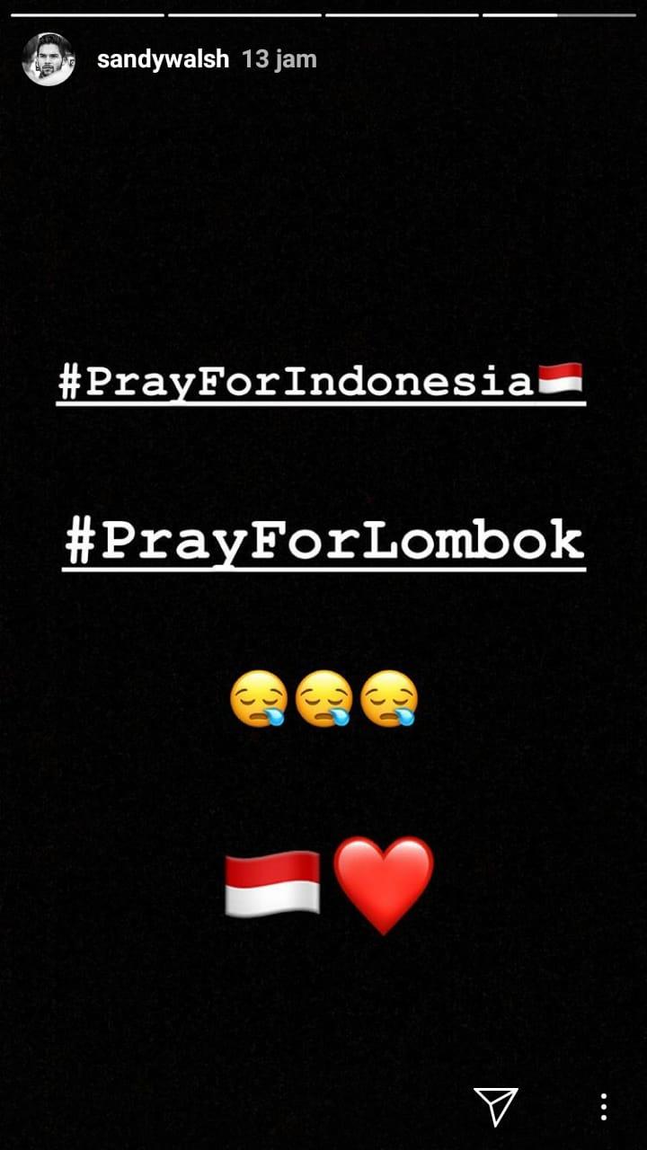 Sandy Walsh mengucapkan keprihatinan soal gempa Lombok Copyright: instagram.com/sandywalsh