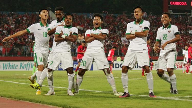 Aksi selebrasi pemain Timnas Indonesia U16.