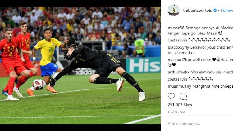 Instagram Courtois diserang netizen usai kepindahannya ke Real Madrid. Copyright: Instagram Thibaut Courtois
