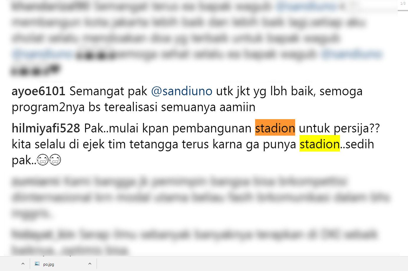 Cuitan netizen soal stadion ke Sandiaga Uno. Copyright: Istimewa