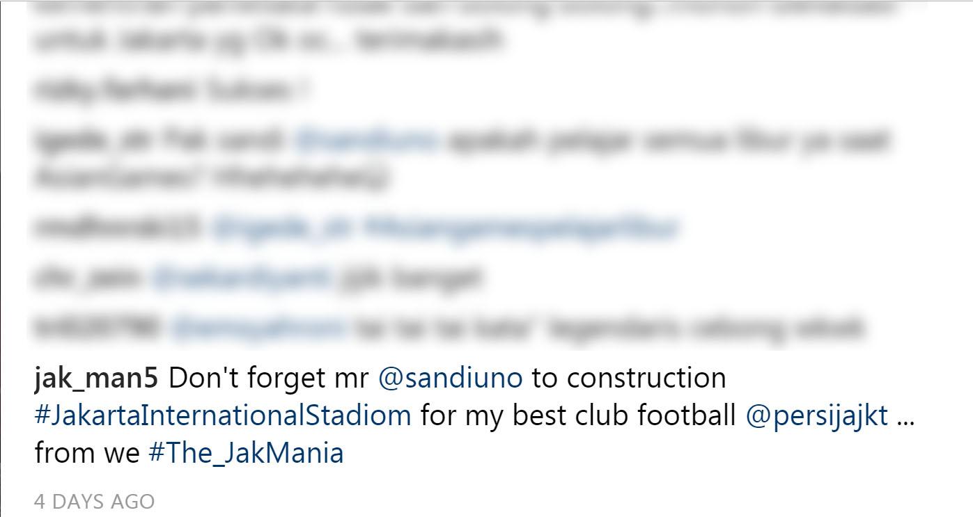 Cuitan netizen soal stadion ke Sandiaga Uno. Copyright: Istimewa