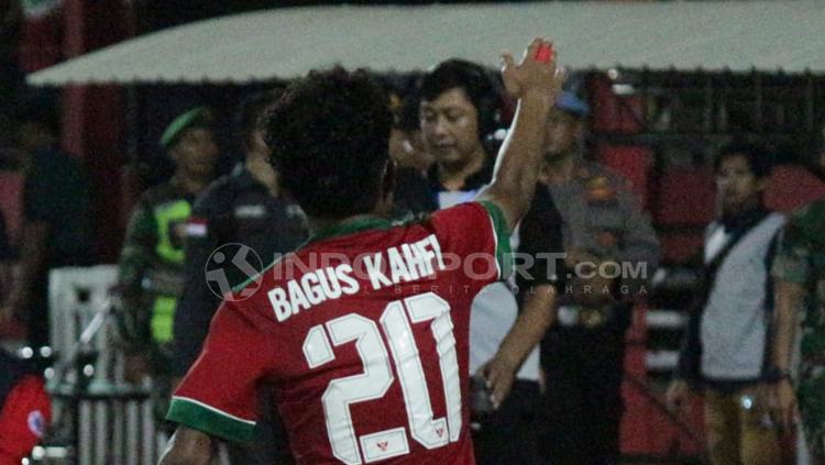 Aksi selebrasi Bagus Kahfi. Copyright: Fitra Herdian/Indosport