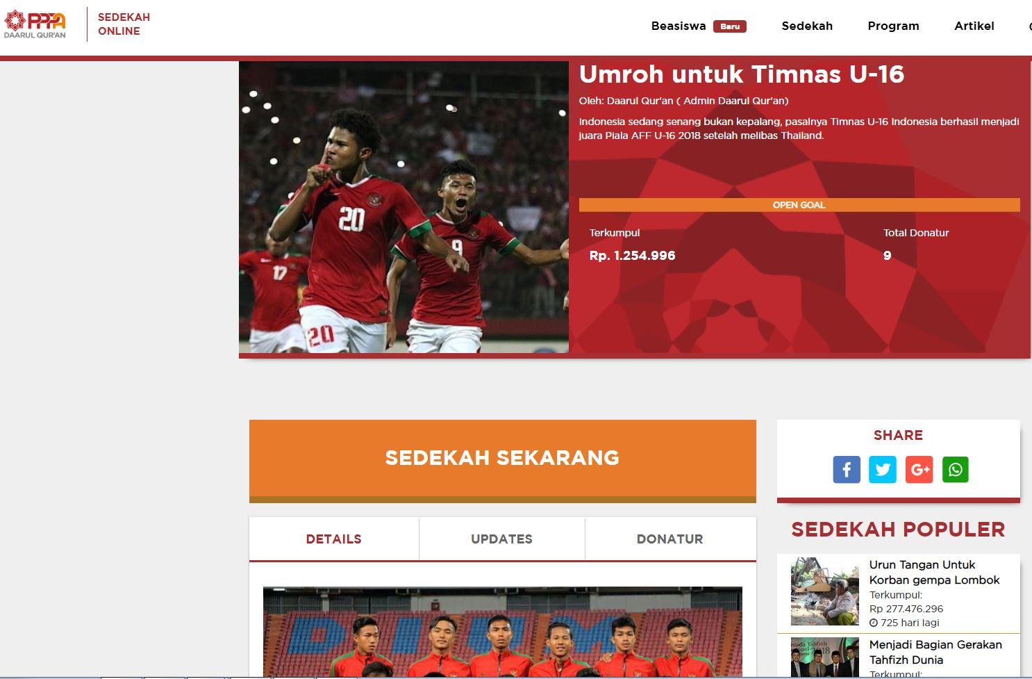 Galang Dana Untuk Timnas Indonesia U-16 Copyright: Sedekahonline.com