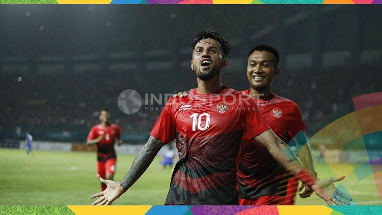 Selebrasi Stefano Lilipaly usai mencetak gol ke gawang Taiwan.