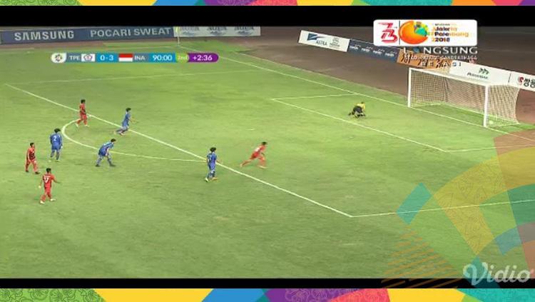 Hargianto mencetak gol saat Taiwan U-23 vs Indonesia U-23 di Asian Games 2018. Copyright: Twitter/@SCTV_