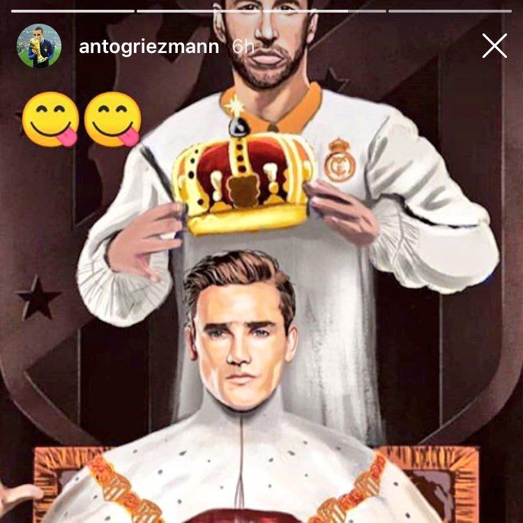 Antoine Griezmann sindir Sergio Ramos lewat gambar melalui video Instagram. Copyright: Instagram/@antogriezmann