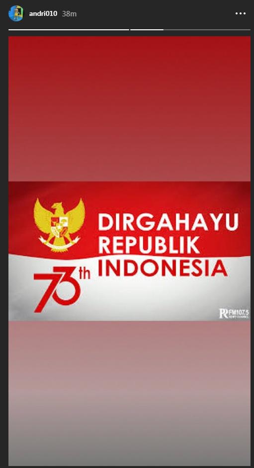 Andri Syahputra mengucapkan Dirgahayu Republik Indonesia di insta story pribadinya Copyright: Instagram/@andri010