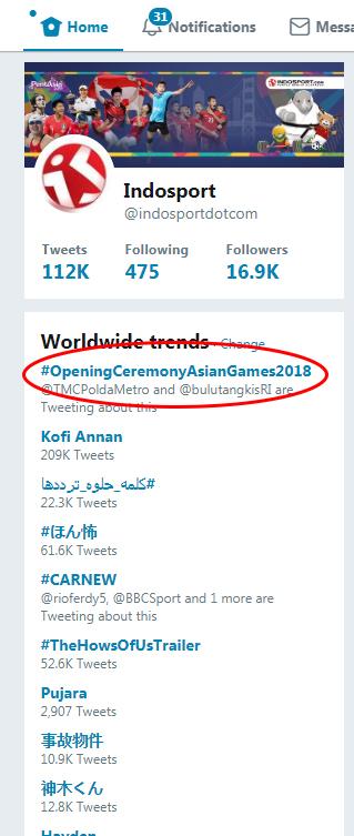 Pembukaan Asian Games 2018 jadi trending dunia. Copyright: Istimewa
