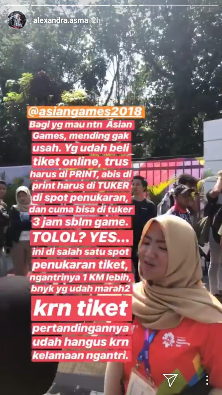 Kekesalan Alexandra Asmasoebrata tiket Asian Games 2018 Copyright: Intagram Alexandra Asmasoebrata