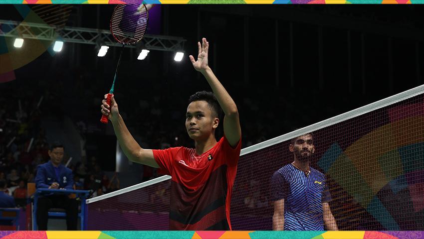 Anthony Sinisuka Ginting di perempatfinal Asian Games 2018 beregu putra.