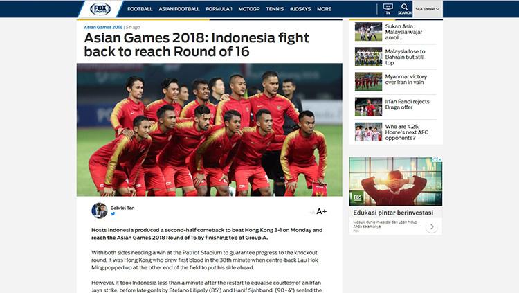 Kemenangan Timnas Indonesia atas Hongkong disorot Media Asing. Copyright: Foxsport Asia
