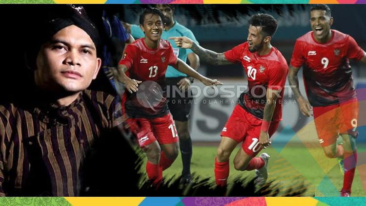 Mbah Mijan dan aksi selebrasi pemain Timnas, Febri, Lilipaly dan Beto.