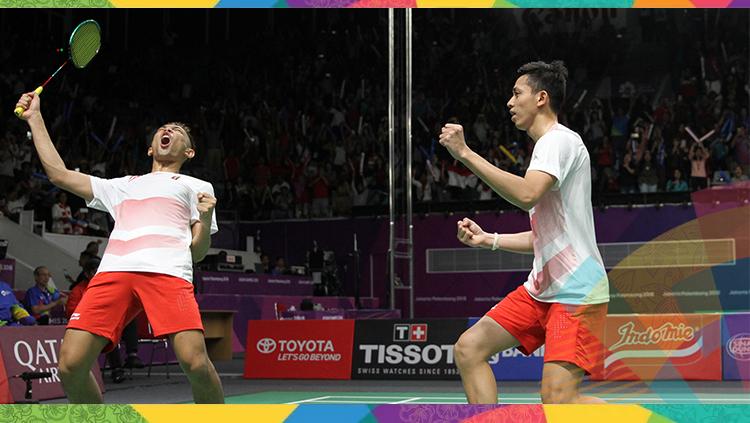 Fajar Alfian/Rian Ardianto memastikan ke final bulutangkis nomor beregu putra Asian Games 2018.