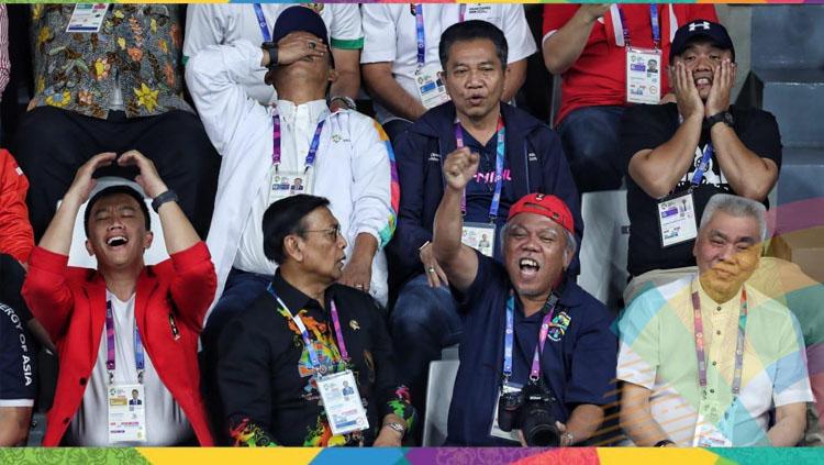 Ekspresi 3 Menteri Indonesia saat menonton Timnas Bulutangkis Copyright: Kemenpora.go.id