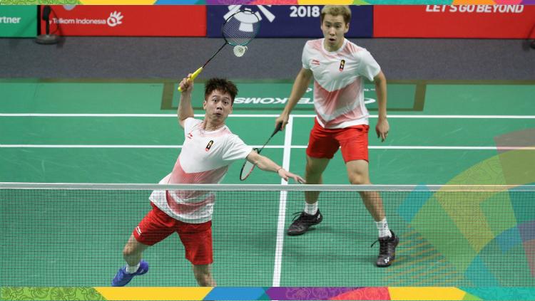 Kevin Sanjaya/Marcus Gideon saat bertanding di Asian Games 2018.