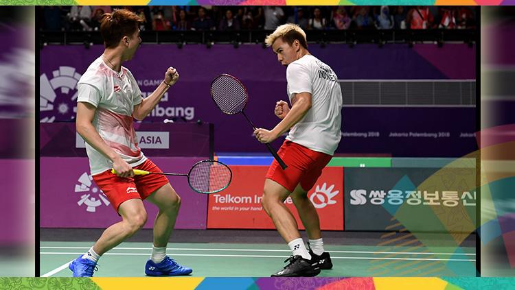 Kevin Sanjaya/Marcus Fernaldi Gideon, pasangan ganda putra bulutangkis Indonesia di Asian Games 2018.