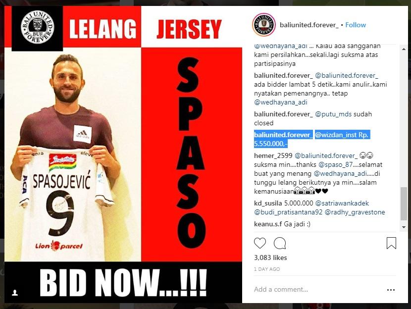 Pemenang lelang jersey Bali United Spasojevic Copyright: instagram