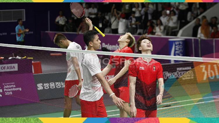 Kevin Sanjaya berikan pesan ke Fajar/Rian usai mengalahkannya di final Asian Games 2018. Herry Ibrahim/INDOSPORT Copyright: INDOSPORT