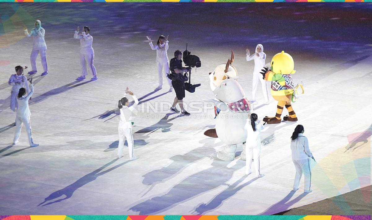Maskot Asian Games 2018, yaitu Bhin-Bhin, Kaka, dan Atung.