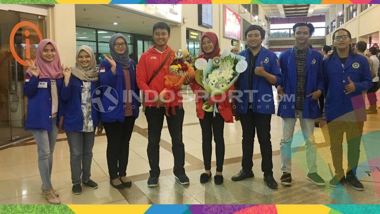 Pemanah Asian Gamaes 2018, Riau Ega Agata saat tiba di Surabaya.